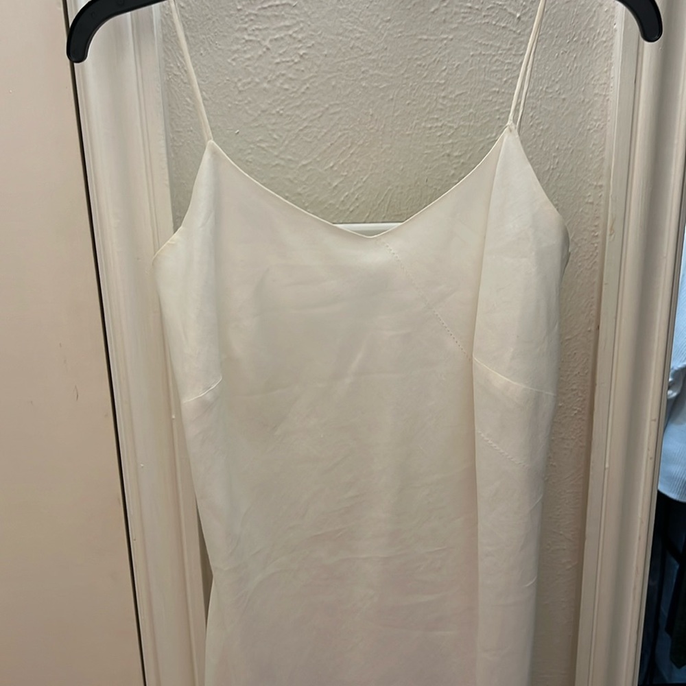 Linen spaghetti strap white dress